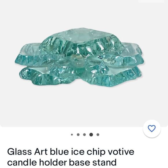 GLASS ART Blue Ice Chip Votive candle holder base stand - Picture 8 of 10